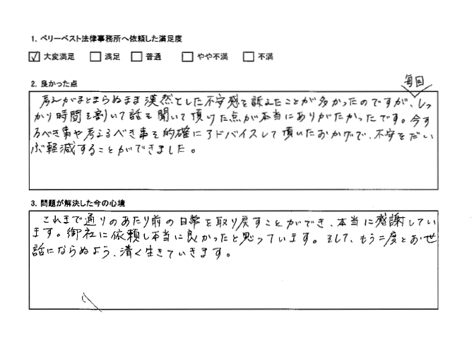 漠然とした不安感を訴えたことが多かったのですが、毎回話を聞いて頂けた。