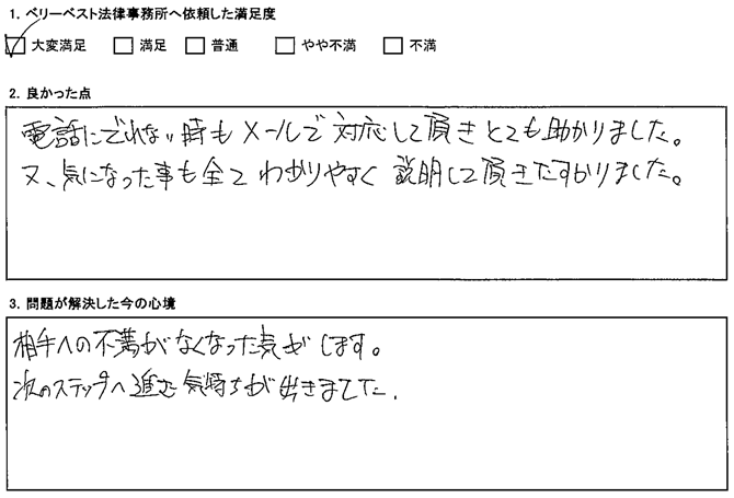 電話にでれない時もメールで対応して頂きとても助かりました